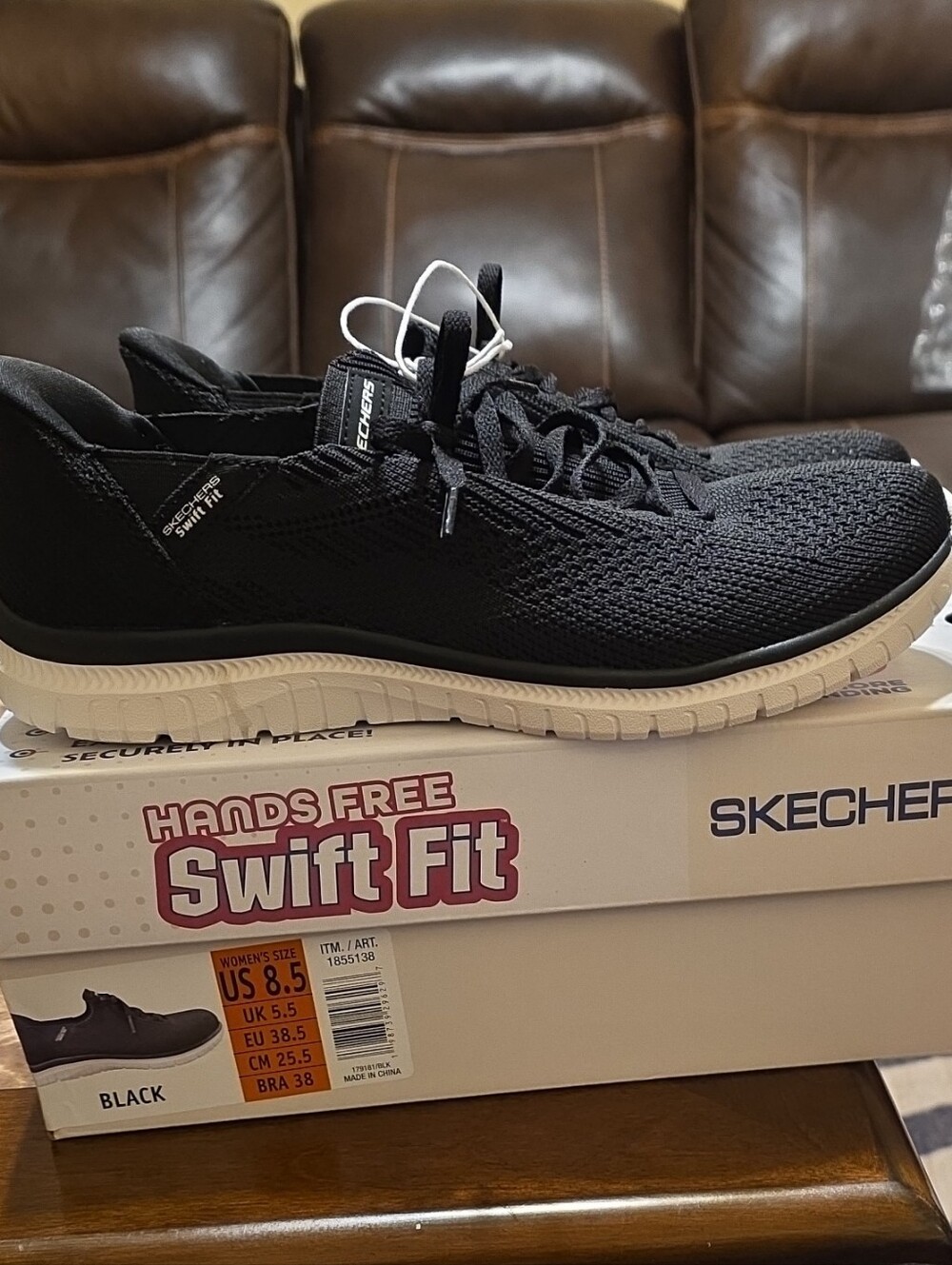 Skechers Women's Black Knit Athletic Slip-On with White Sole